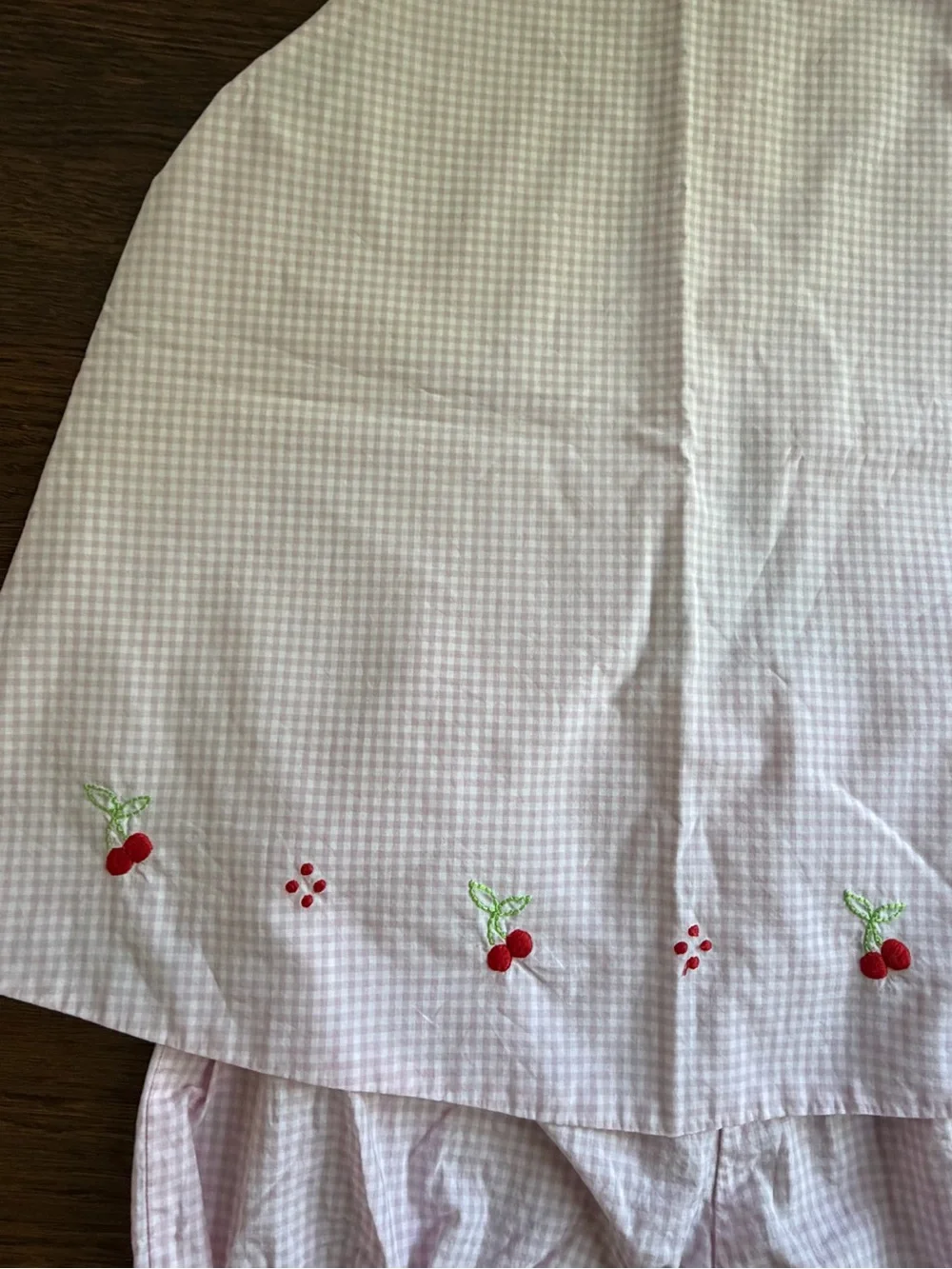 Proper Peony Pink Gingham Cherry Tie-Shoulder Bloomer Set 4T